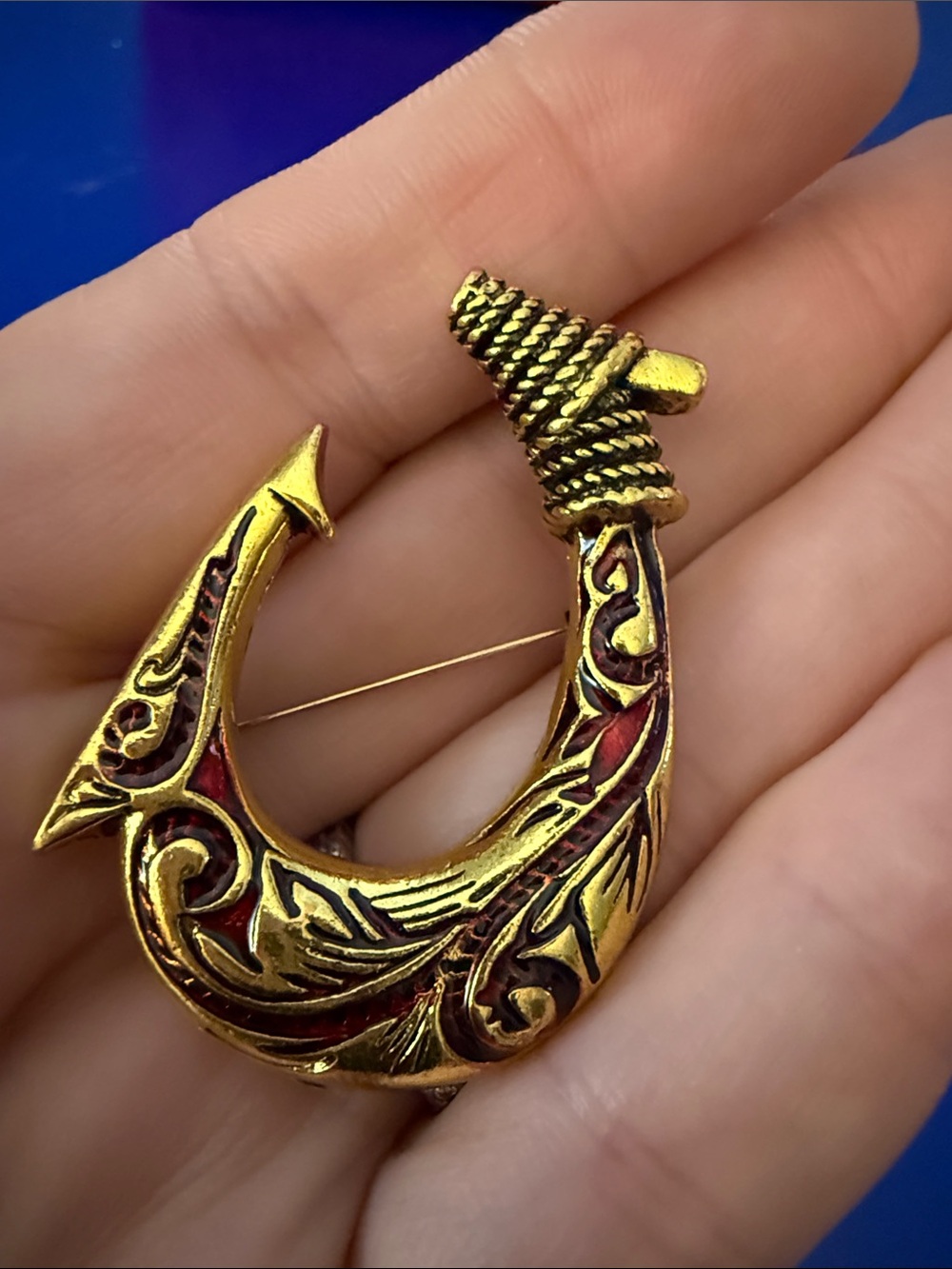 Gold-Tone Brooch/pendant with Red Enamel Accents